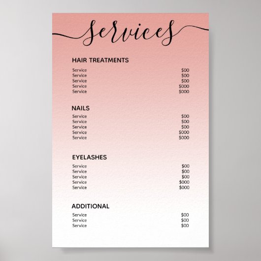 Roze Goud Salon Prijslijst Service Menu Poster (Voorkant)