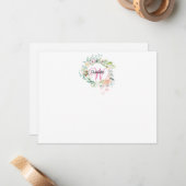 Roze Goud Schrift Monogram Bloem Notitiekaartje (Voorkant / Achterkant in situ)