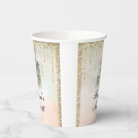 Roze Goud Sprookje Prinses Kasteel Verjaardag Papieren Bekers (Links)