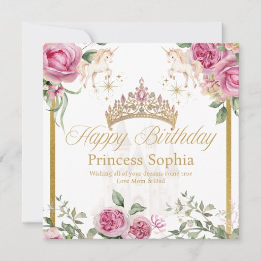 Roze Goud Sprookjesprinses Kroon Verjaardag Kaart (Voorkant)