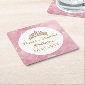 Roze Goud Sprookjesprinses Kroon Verjaardagsfeest Vierkante Kartonnen Onderzetter (Schuin)