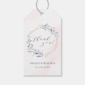 Roze Goud Stof Blauw Groene Geometrische Dank Je Cadeaulabel (Voorkant)