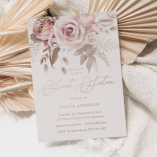 Roze Goud, Stof Roze & Blos Bloemige Sweet 16 Folie Uitnodiging