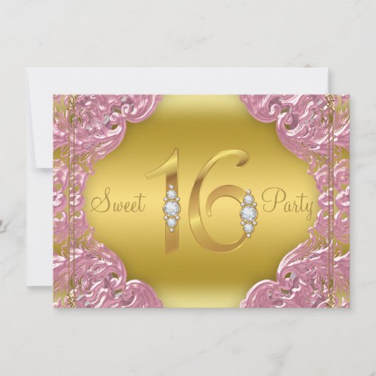 Roze Goud Sweet 16 Party Kaart (Voorkant)