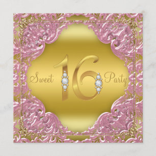 Roze Goud Swirl Fancy Sweet 16 Feest Kaart