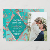 Roze Goud Teal Groen Marmer Diamant Bewaar Datum Kaart (Voorkant / Achterkant)