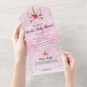 Roze & Goud Trendy Alles in één Baby shower All In One Uitnodiging (Afscheurbaar)