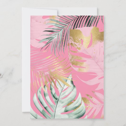 Roze & Goud Tropische bladeren Verjaardag Pool Par Kaart (Achterkant)
