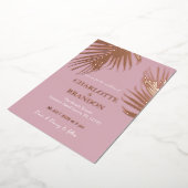 Roze Goud Tropische Palm Leaf Bruiloft Folie Uitnodiging (Gedraaid)