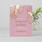 Roze Goud Tropische Palm Leaf Bruiloft Folie Uitnodiging (Staand Voorkant)