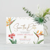 Roze Goud Tropische Vleermuis Mitswa Bloemenpalm M Save The Date (Staand voorkant)