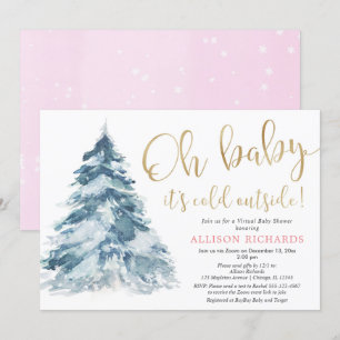Roze goud Virtueel baby shower het is koud buiten Kaart