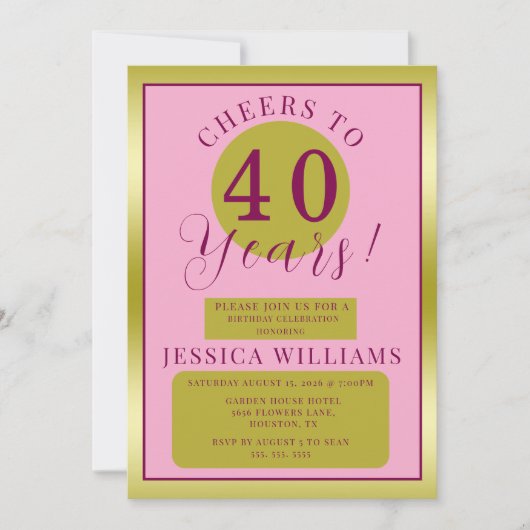 Roze & Goud Vrouwelijk Verjaardagsfeest Kaart (Voorkant)