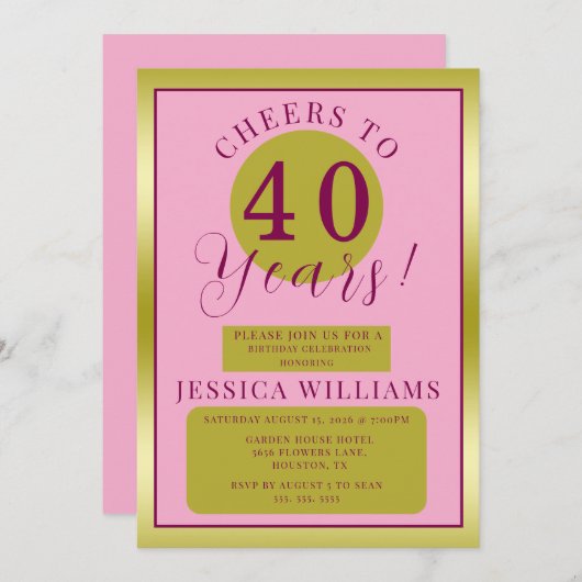 Roze & Goud Vrouwelijk Verjaardagsfeest Kaart (Voorkant / Achterkant)