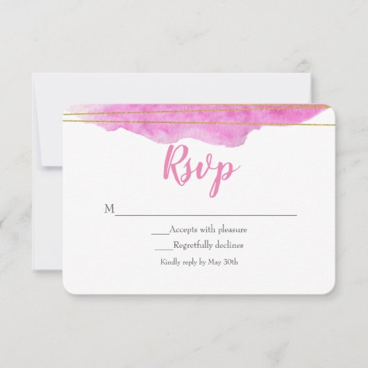 Roze & Goud Watercolor Wedding RSVP Kaart (Voorkant)