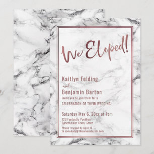 Roze Goud We Eloped Over Marmer Bold Viering Kaart