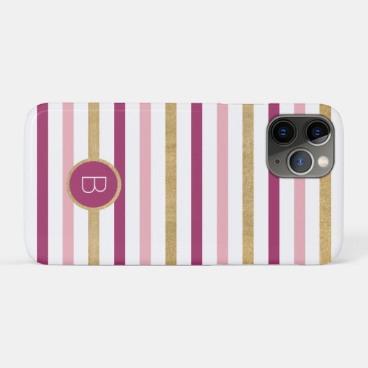 Roze Goud Wit Classic Stripe Monogram Case-Mate iPhone Case (Achterkant (horizontaal))