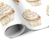 Roze Goud Wit Crème Hart Cupcake Verjaardag Cadeaupapier (Rol Hoek)