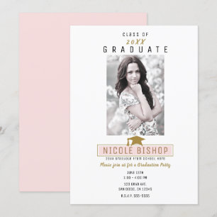 Roze Goud Wit Minimalistische Foto Afstudeerfeest Kaart