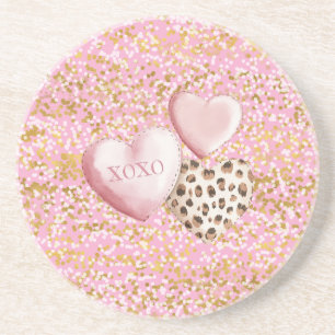 Roze Goud Witte Confetti XOXO Zandsteen Onderzetter
