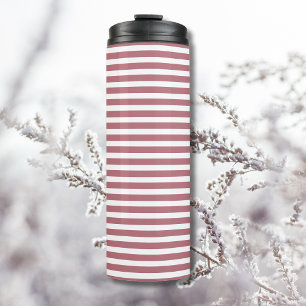 Roze Goud Witte Eenvoudige Horizontale Gestreepte Thermosbeker
