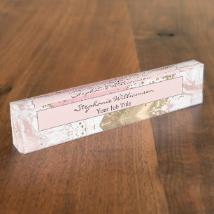 Roze Goud & Witte Marmer Elegante Moderne Bureaubl Naambordje