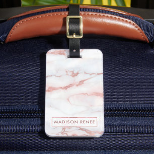 Roze Goud Witte Marmeren Gepersonaliseerde Naam Bagagelabel