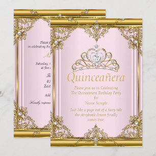 Roze Goud Witte Parel Princess Quinceanera Blush Kaart