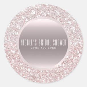 Roze Goud Witte Roze Glitters Elegant Trouwcadeau Ronde Sticker