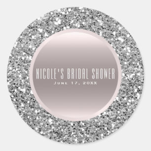 Roze Goud & Zilver Glitter Elegant Trouwgeschenk Ronde Sticker