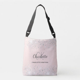 Roze goud zilver glitters stof monogram naam crossbody tas