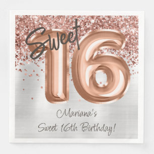 Roze Goud Zilver Sweet 16 Verjaardagsfeestje Servet