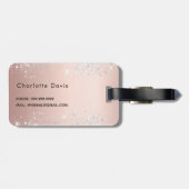 Roze goud zilveren naam script bagagelabel (Achterkant horizontaal)