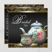 Roze Goud Zwart Damask Bruids Thee Douche Kaart (Voorkant / Achterkant)