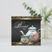 Roze Goud Zwart Damask Bruids Thee Douche Kaart (Staand voorkant)