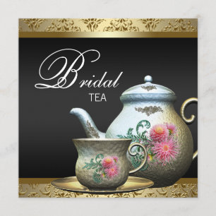 Roze Goud Zwart Damask Tea Cup Vrijgezellenfeest Kaart