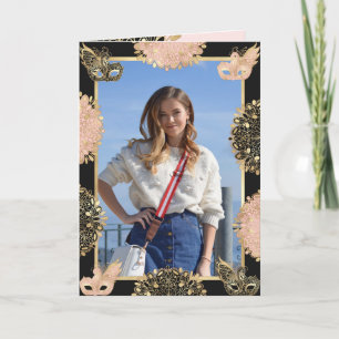  Roze Goud Zwart Maskerade Masker Sweet 16