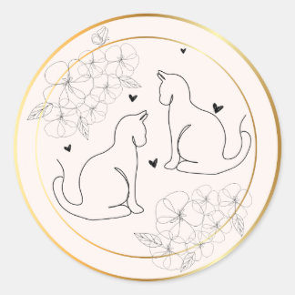 Roze Goud Zwart Minimal Drawn Bloemen Kat Sticker