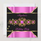Roze Goud Zwart Verjaardagsfeestje Kaart (Voorkant)