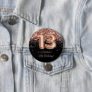 Roze Goud Zwarte 13e Verjaardagsfeestje Ronde Button 7,6 Cm