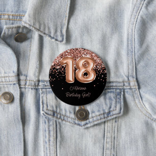 Roze Goud Zwarte 18e Verjaardagsfeestje Ronde Button 7,6 Cm