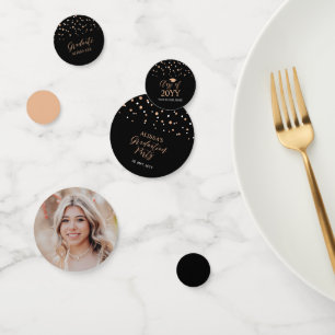 Roze goud & Zwarte Confetti Afstudeerfeest Decorat