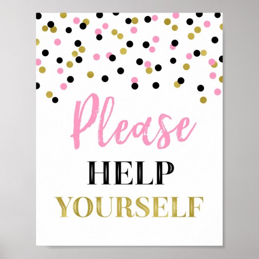 Roze Goud Zwarte Confetti Alsjeblieft Neem Sign Poster (Voorkant)