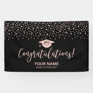 Roze Goud Zwarte Confetti Felicitaties Afstuderen Spandoek