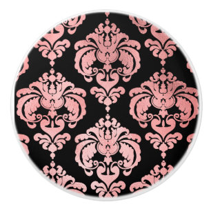 Roze Goud & Zwarte Damast Elegante Slaapkamer Lade Keramische Knop