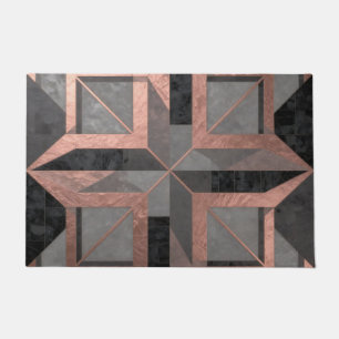Roze Goud Zwarte Geometrische Marmer Deurmat