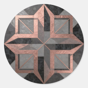 Roze Goud Zwarte Geometrische Marmer Ronde Sticker