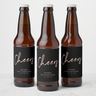 Roze Goud & Zwarte Lettering Proost Volwassenen Ve Bier Etiket