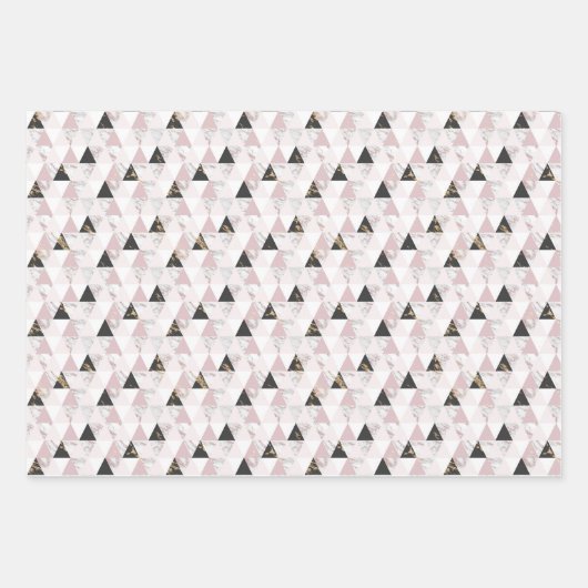 Roze Goud Zwarte Witte Marmeren Geometrische Verja Inpakpapier Vel (Voorkant 3)