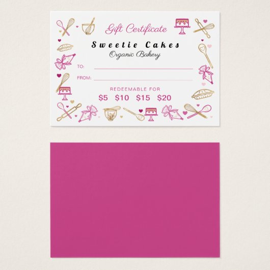 Roze goudbakkerij met gereedschap Cadeaucertificaa Visitekaartje (Voorkant /achterkant)